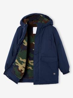 -Parka met capuchon voor jongens met camouflage sherpavoering