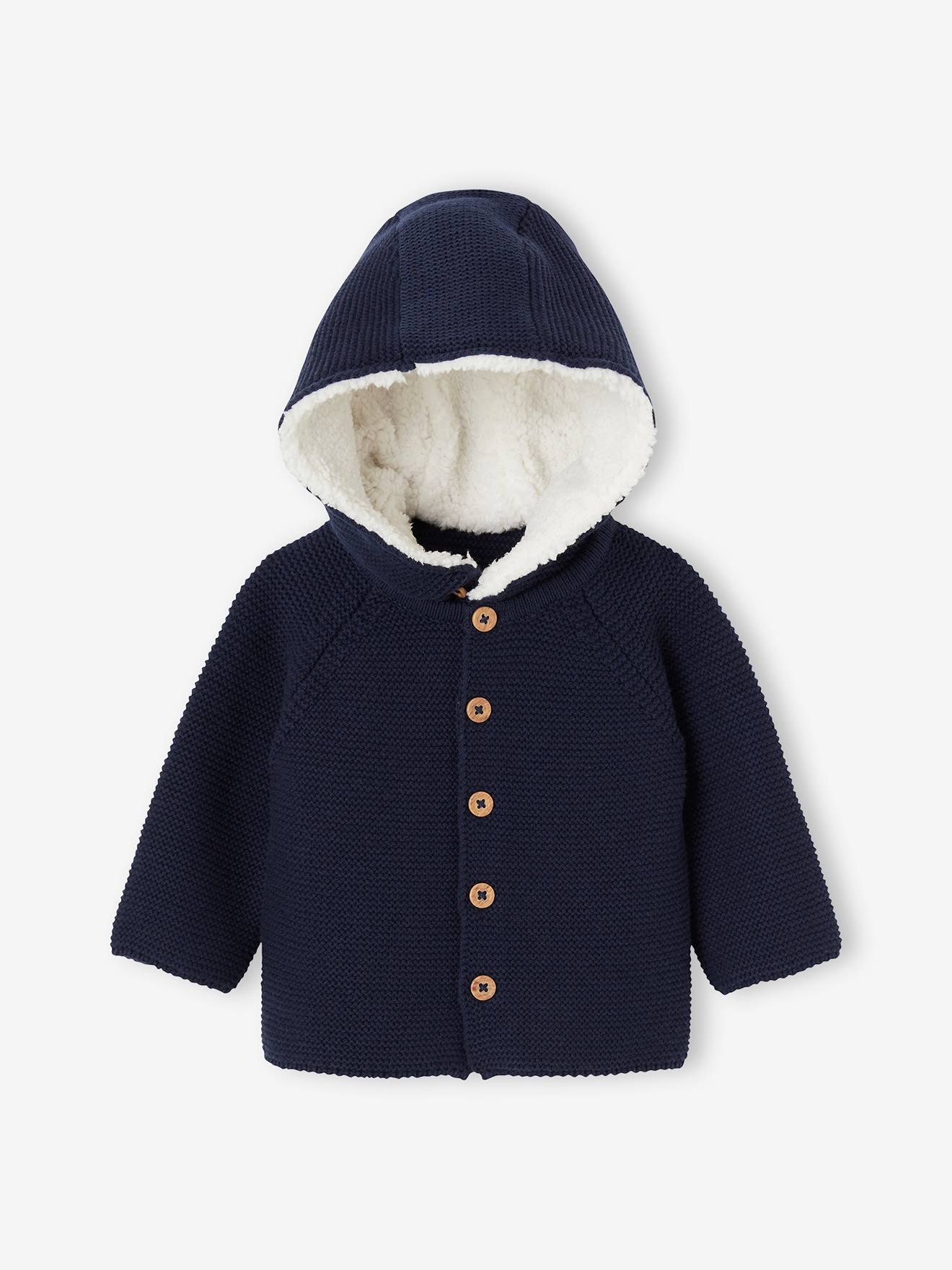 Baby vest + afneembare capuchon met sherpa voering marineblauw