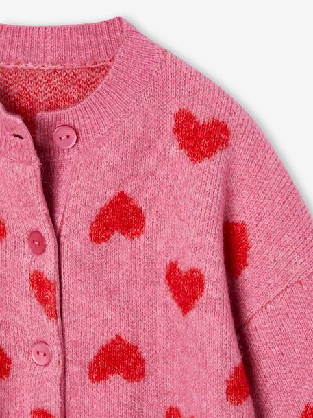 Jacquard vest met hartjes meisjes goudbeige+lila+oudroze - vertbaudet enfant 