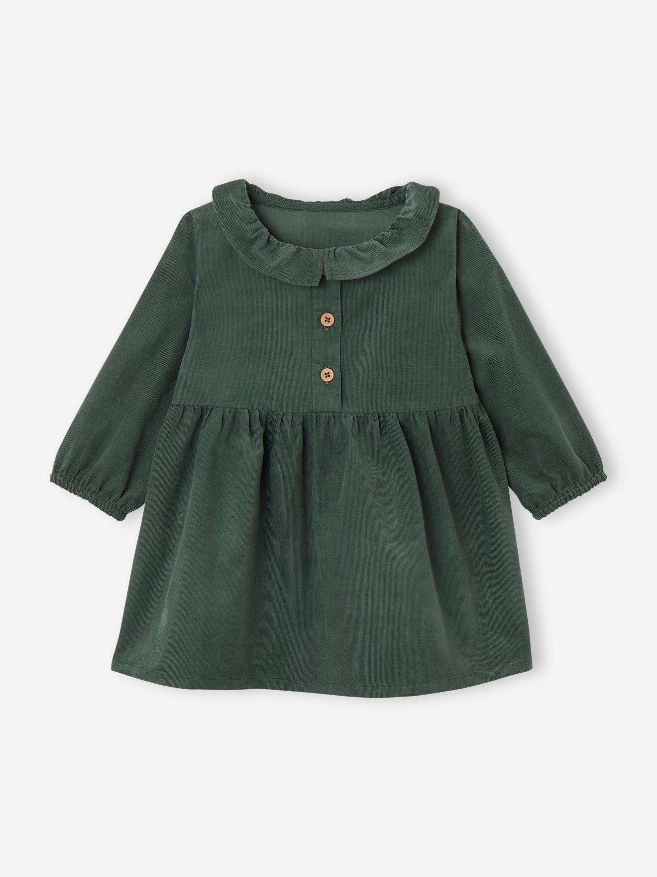 Corduroy babyjurk met kraagje dennen