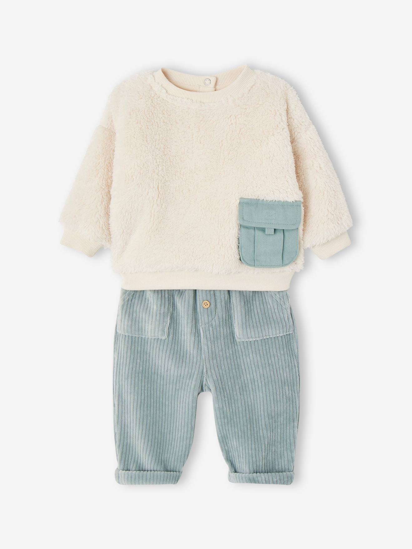 Babyset pluche sweater + fluwelen broek blauwgroen