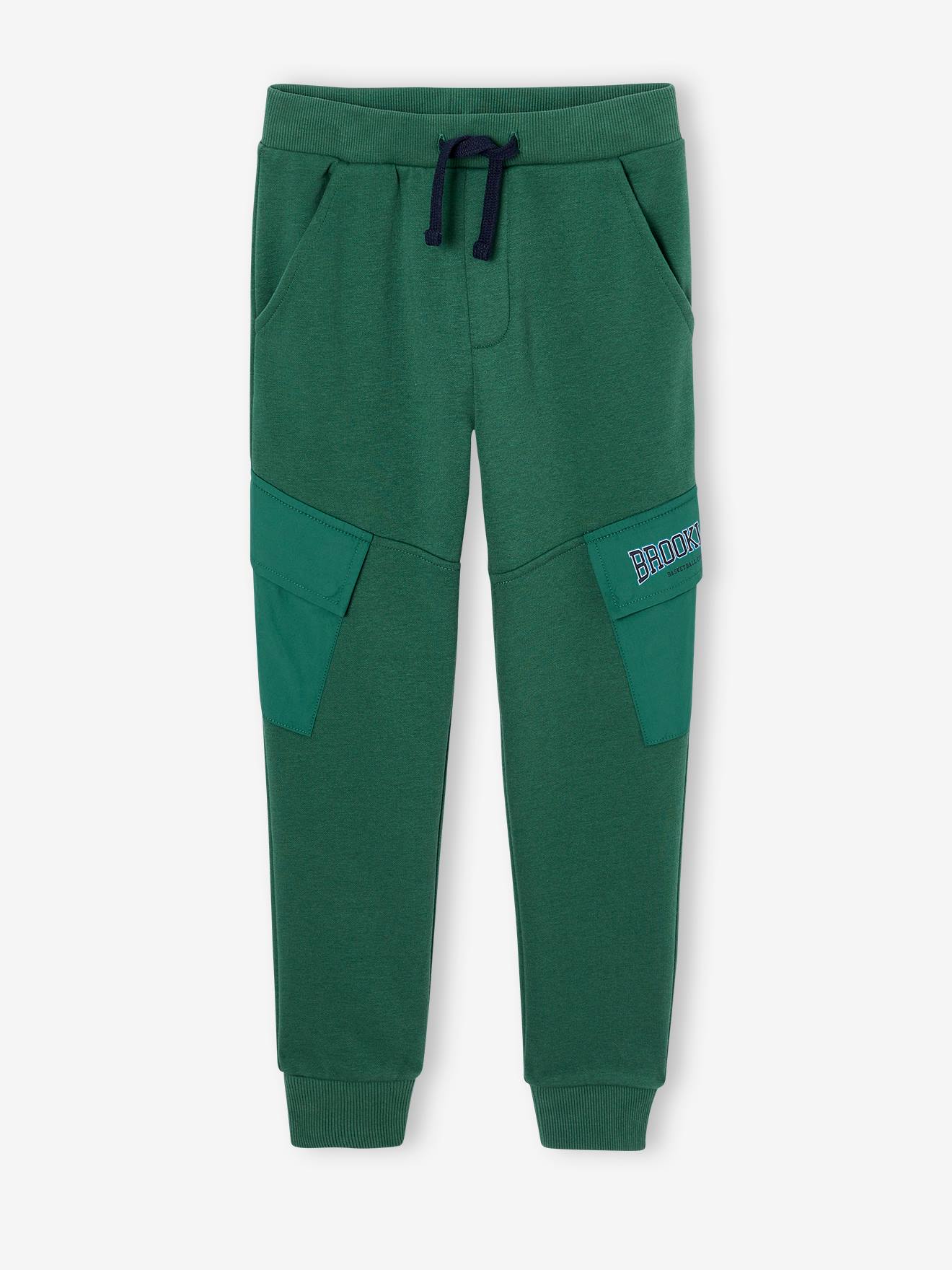 Joggingbroek jongens met sport klepzakjes groen