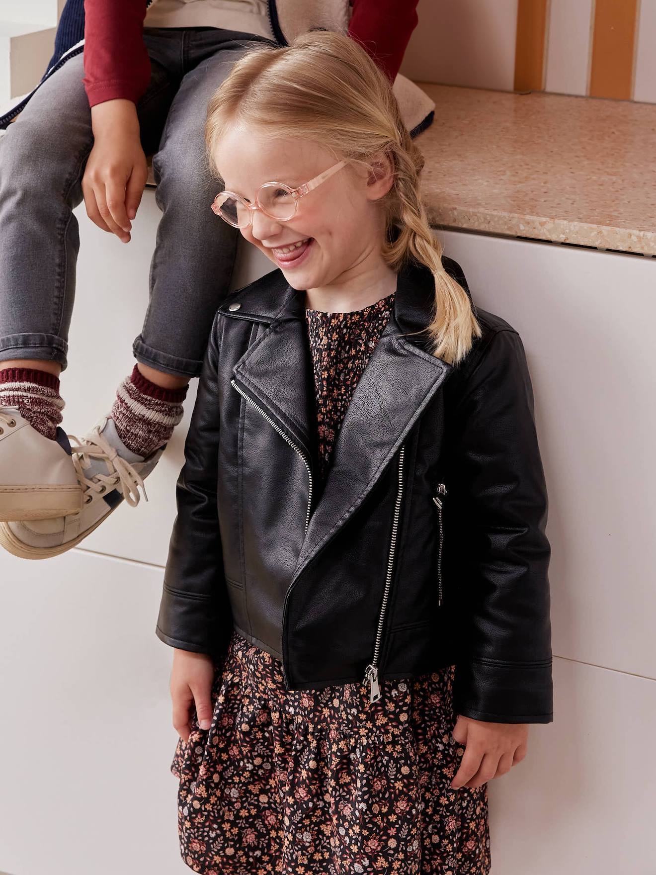 Leren meisjesjack zwart