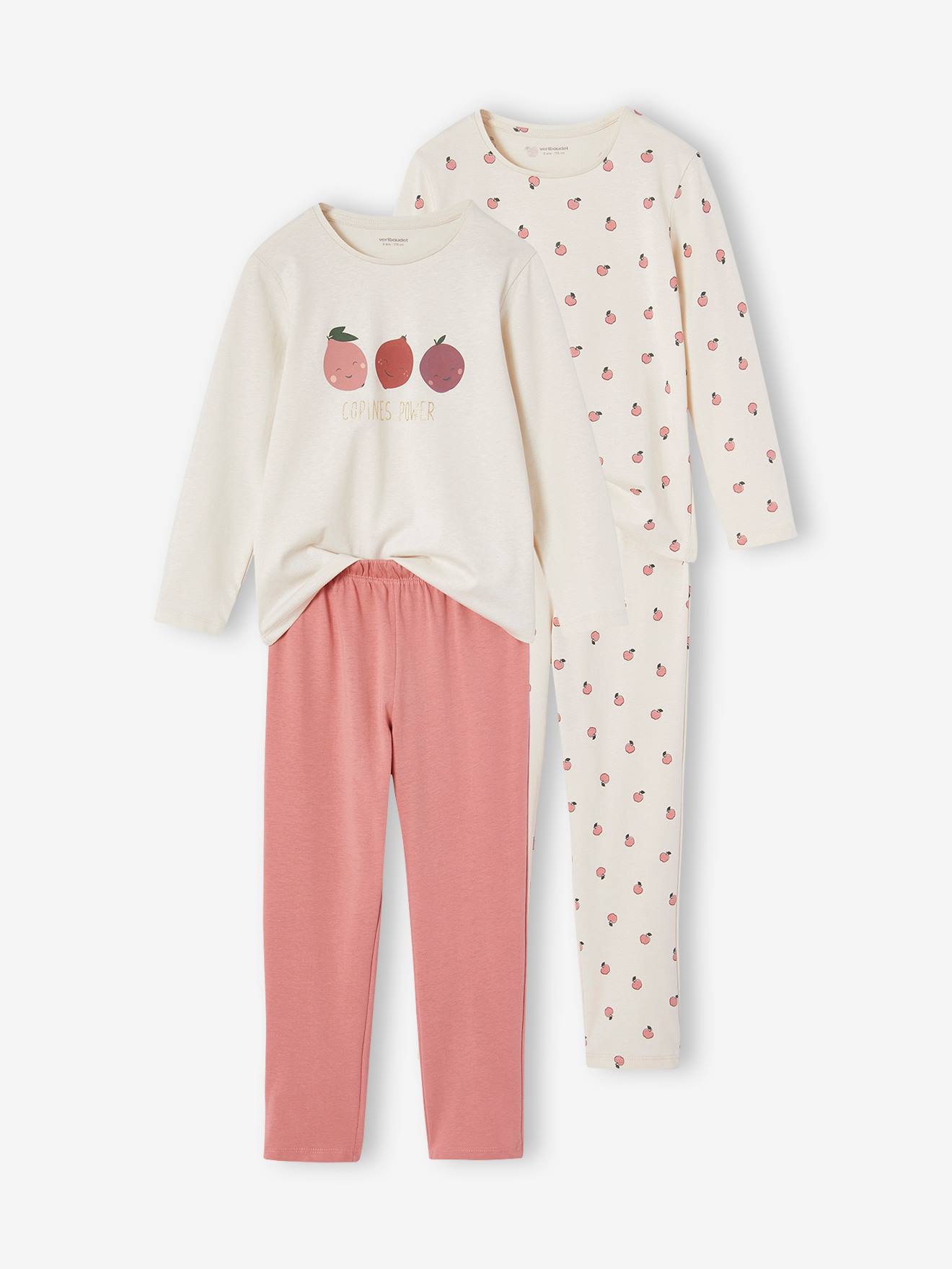 Set van 2 lange pyjama's meisjes framboos