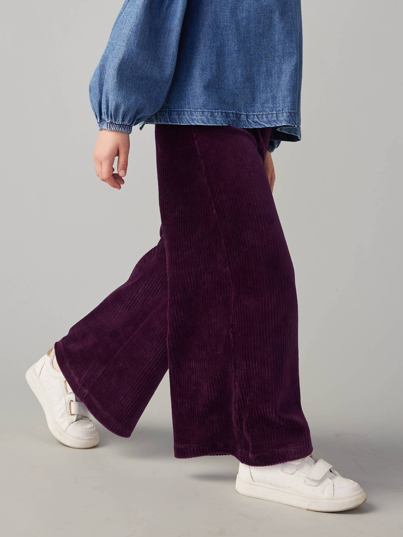 Wijde, fluwelen broek voor meisjes pruim afbeelding