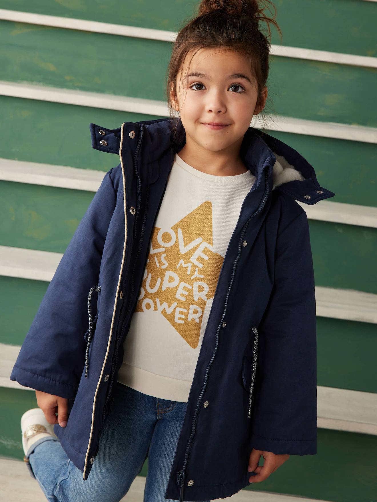 3-in-1 parka voor meisjes + mouwloze bodywarmer indigoblauw