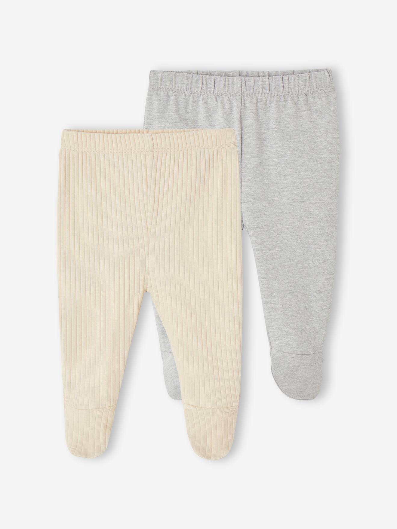 Set met 2 broeken met voetjes baby's van ribstof gemΓͺleerd grijs