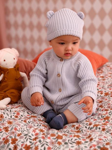 Babyset met tricot overal en bijpassende muts met oortjes lichtblauw - vertbaudet enfant 