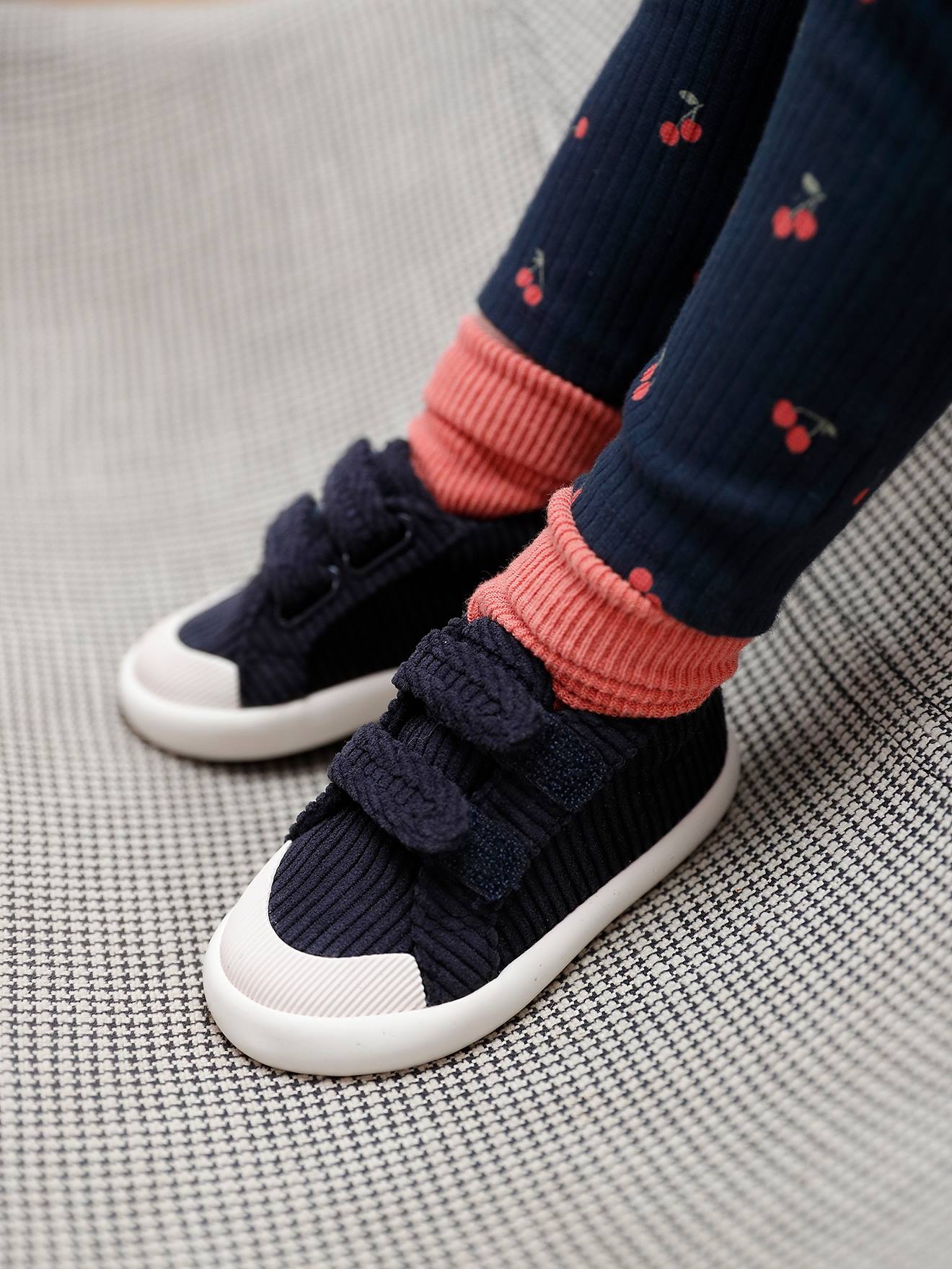 Textielen sneakers met klittenband voor baby marineblauw