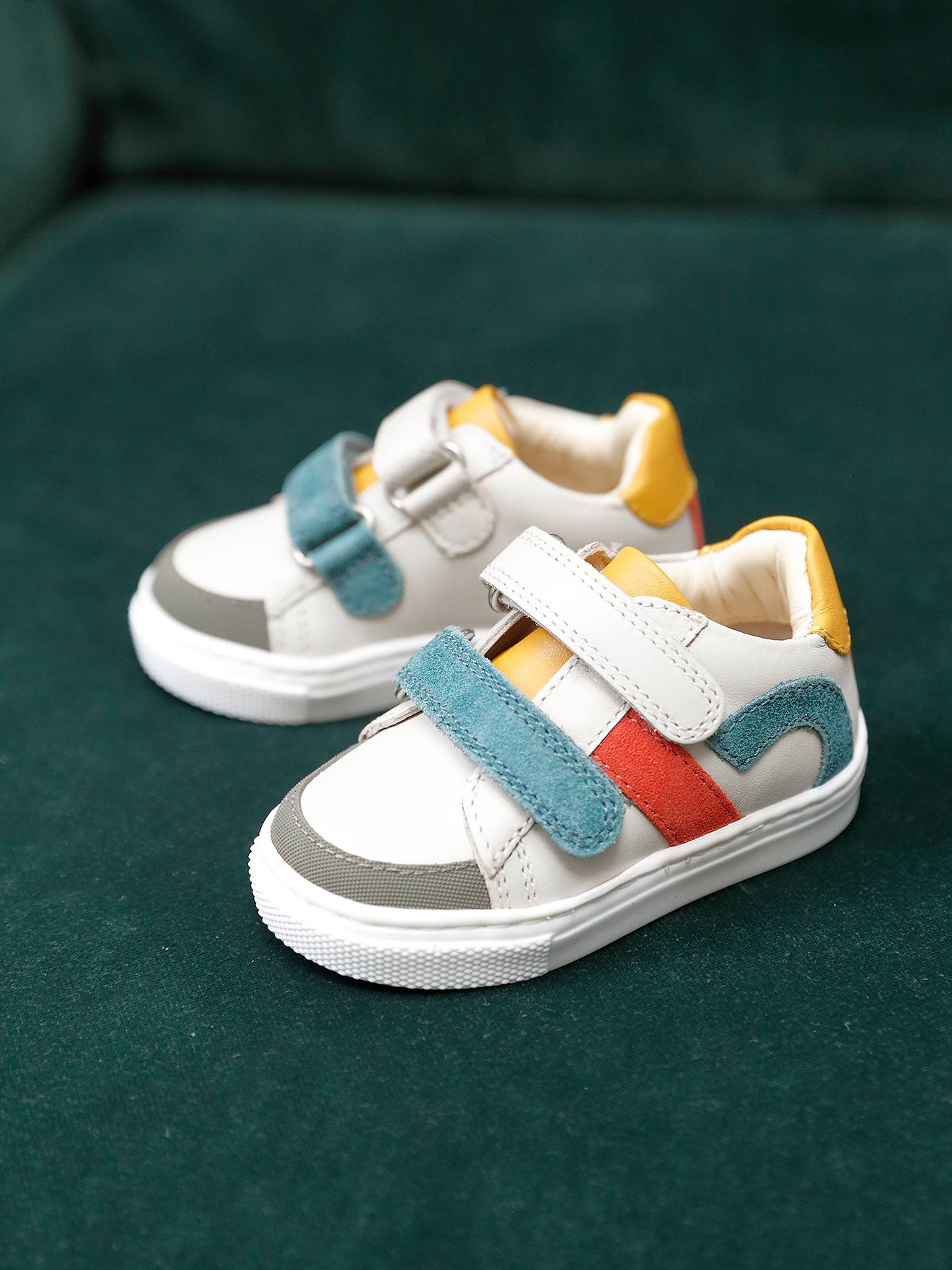 Leren geborstelde babysneakers ecru afbeelding