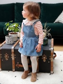 -Salopettejurk baby's van denim met schouderbandjes met ruche