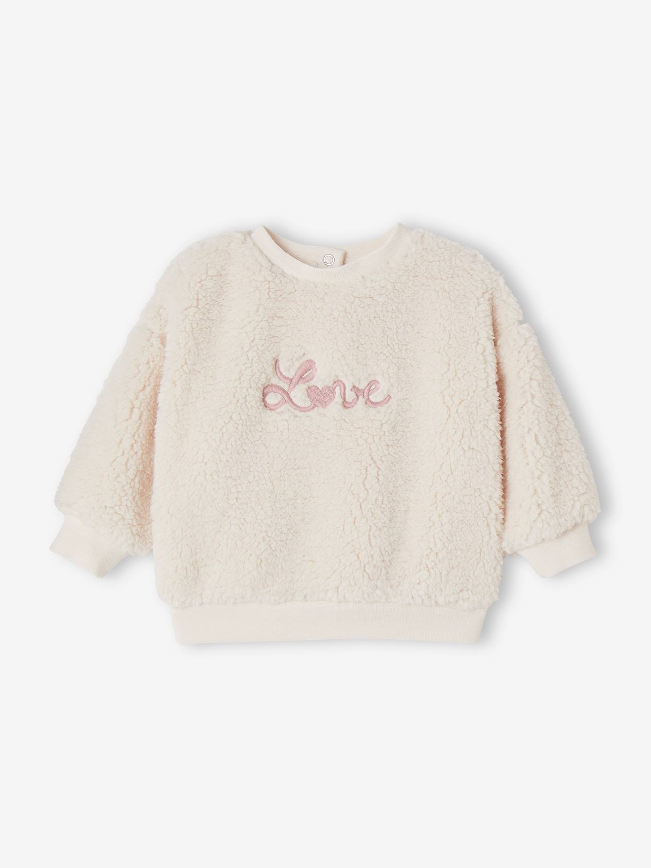 Sherpa sweatshirt met geborduurd opschrift 'amour' voor baby's ecru