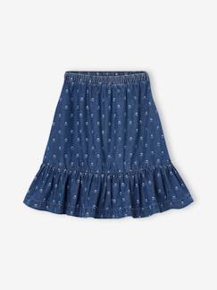 Meisje-Halflange rok met ruche van licht denim