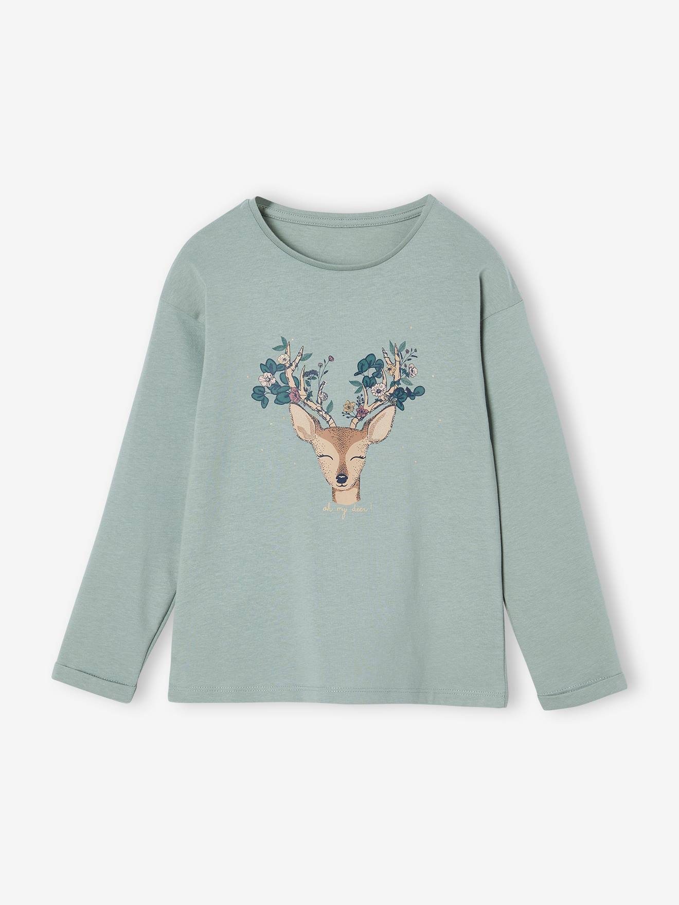 T-shirt met lange mouwen meisjes groengrijs