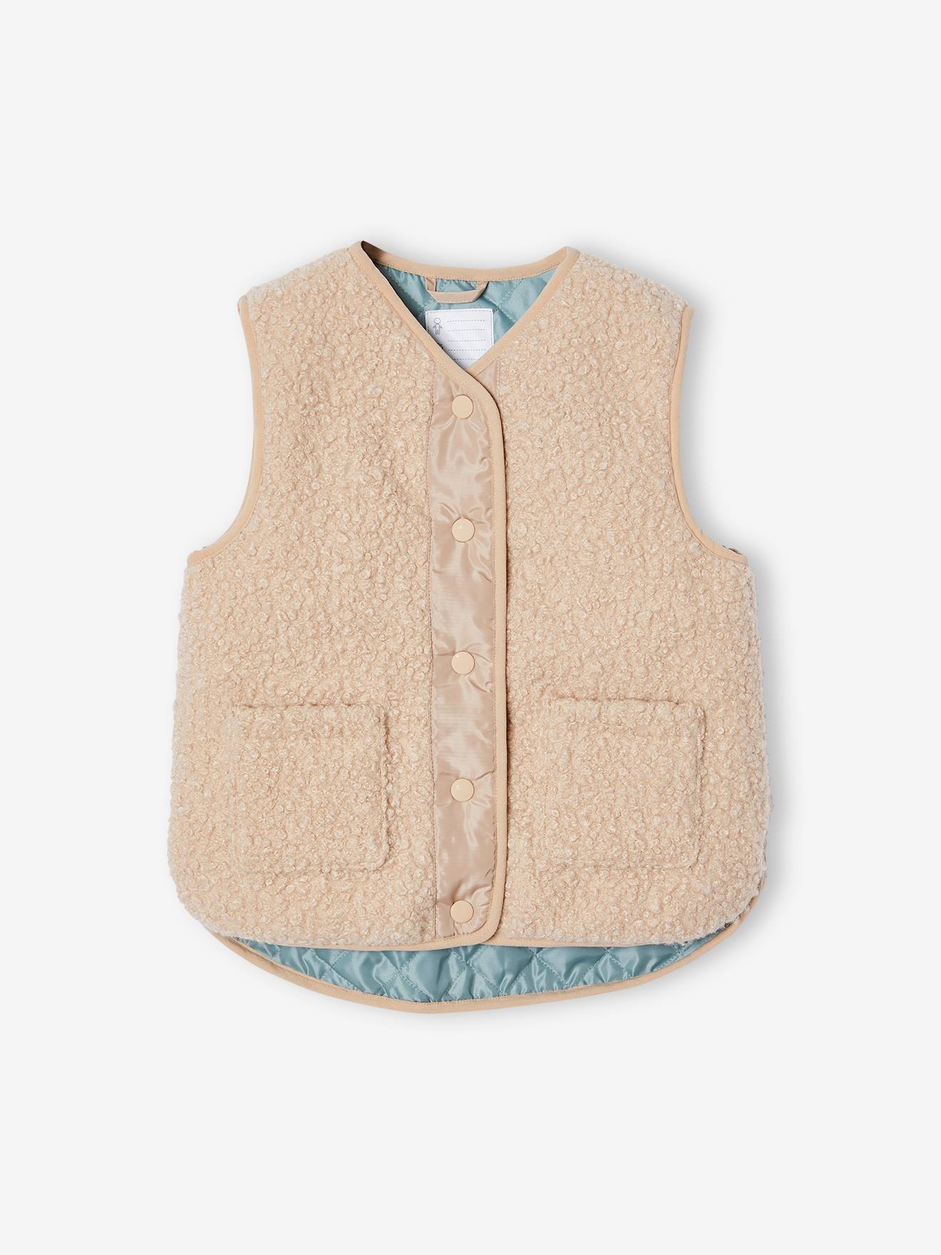 Mouwloos meisjesvest van sherpa beige