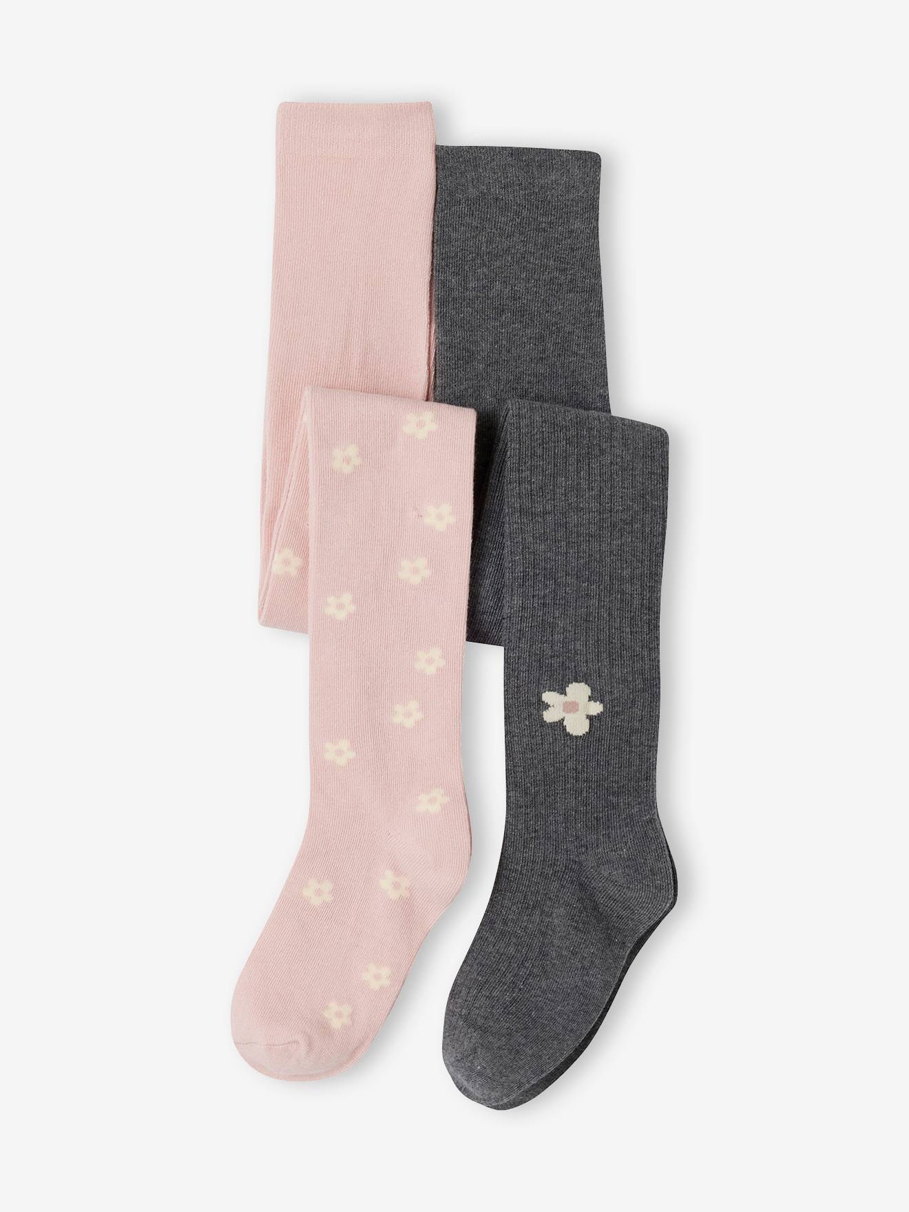 2 meisjesmaillots met bloemen roze (poederkleur)