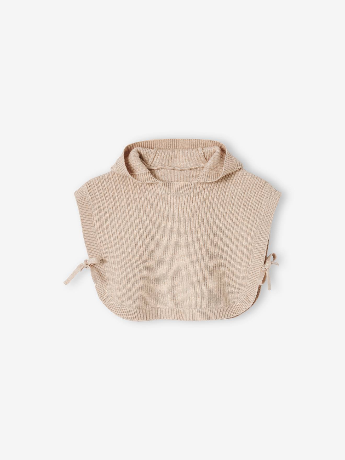 Gebreide cape/trui baby's met capuchon en oortjes gemêleerd beige