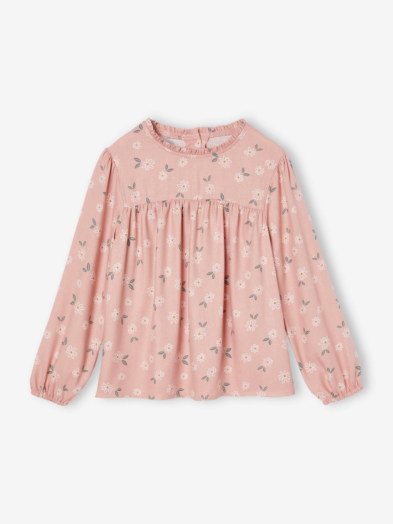 Blouse met bloemen meisje roze (poederkleur)