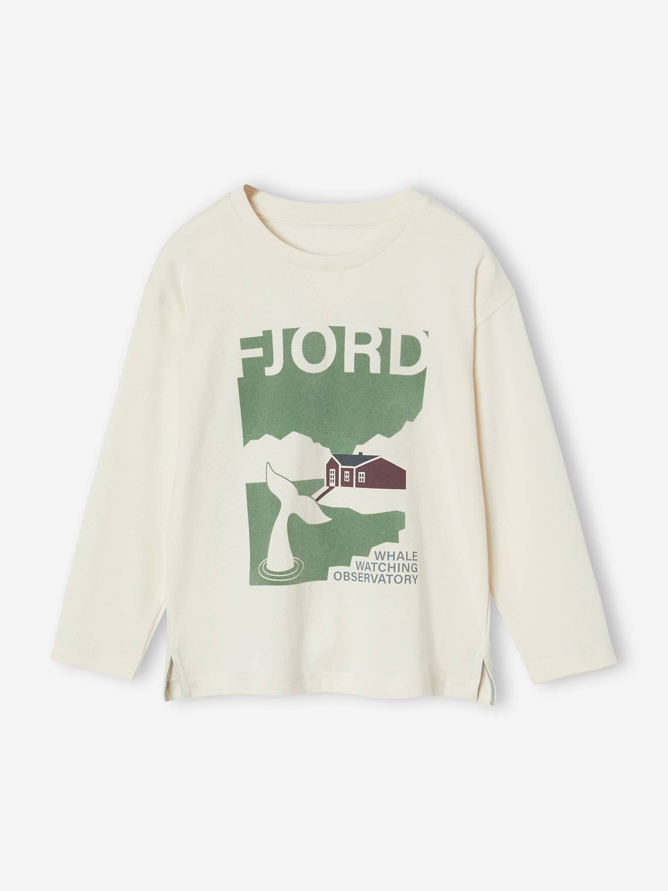 T-shirt voor jongens met Fjord-motief met lange mouwen ecru