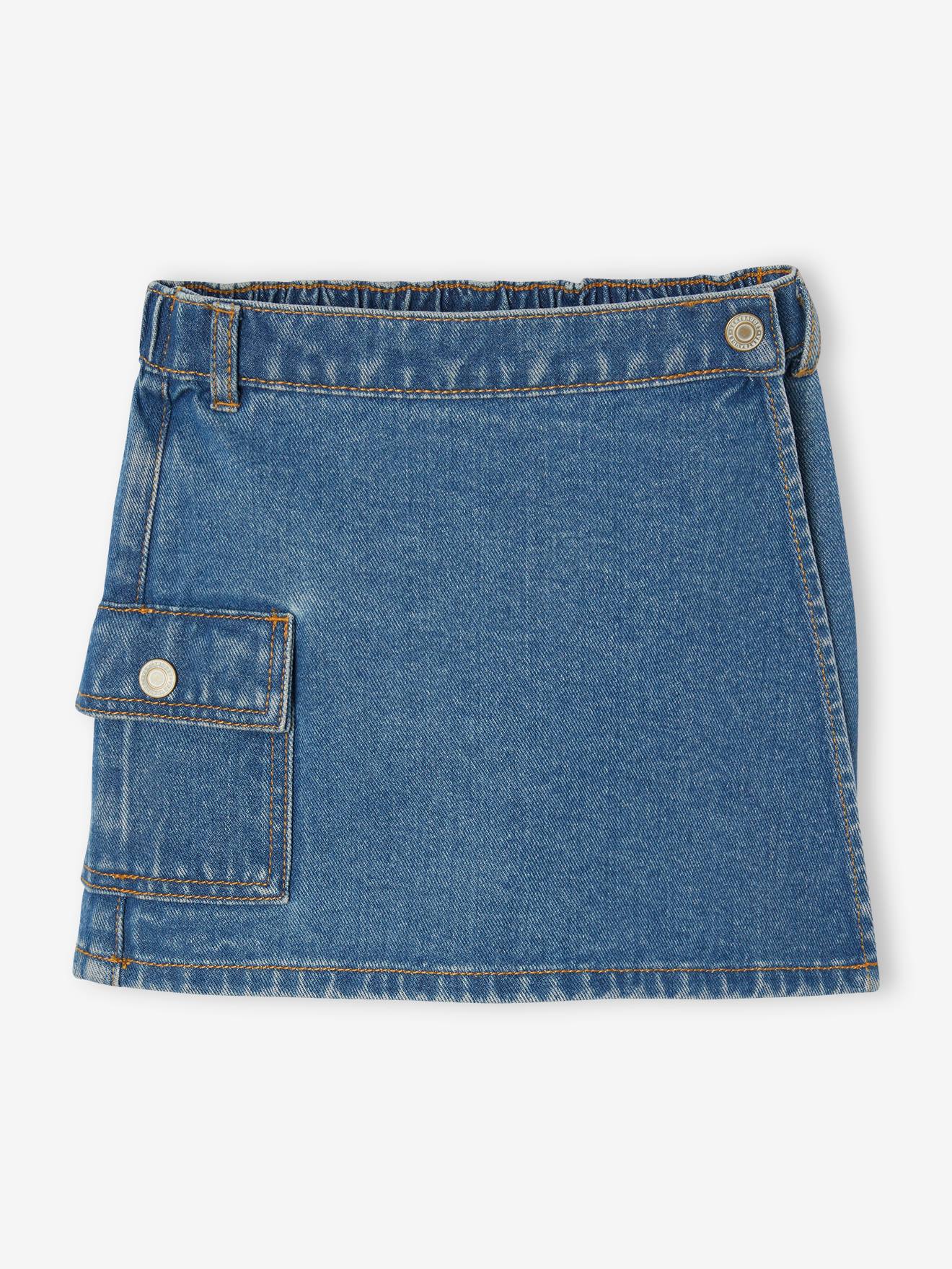 Denim broekrokje met cargozak voor meisjes middenblauw