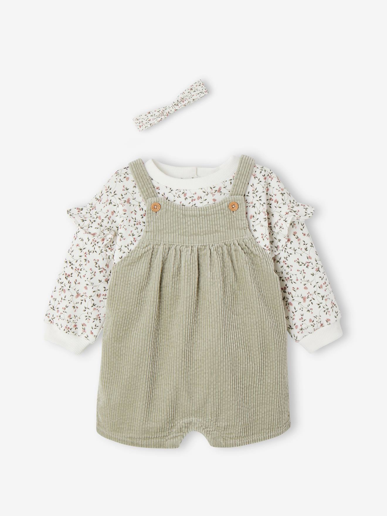 Set sweater + tuinbroek + haarband voor baby's blauwgroen