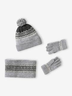 -Set muts + colsjaal + wanten of handschoenen in jacquard