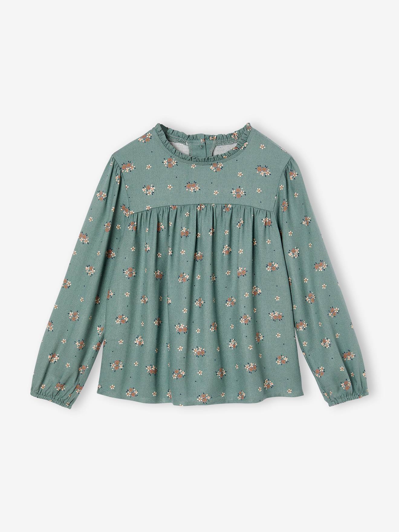 Blouse met bloemen meisje saliegroen