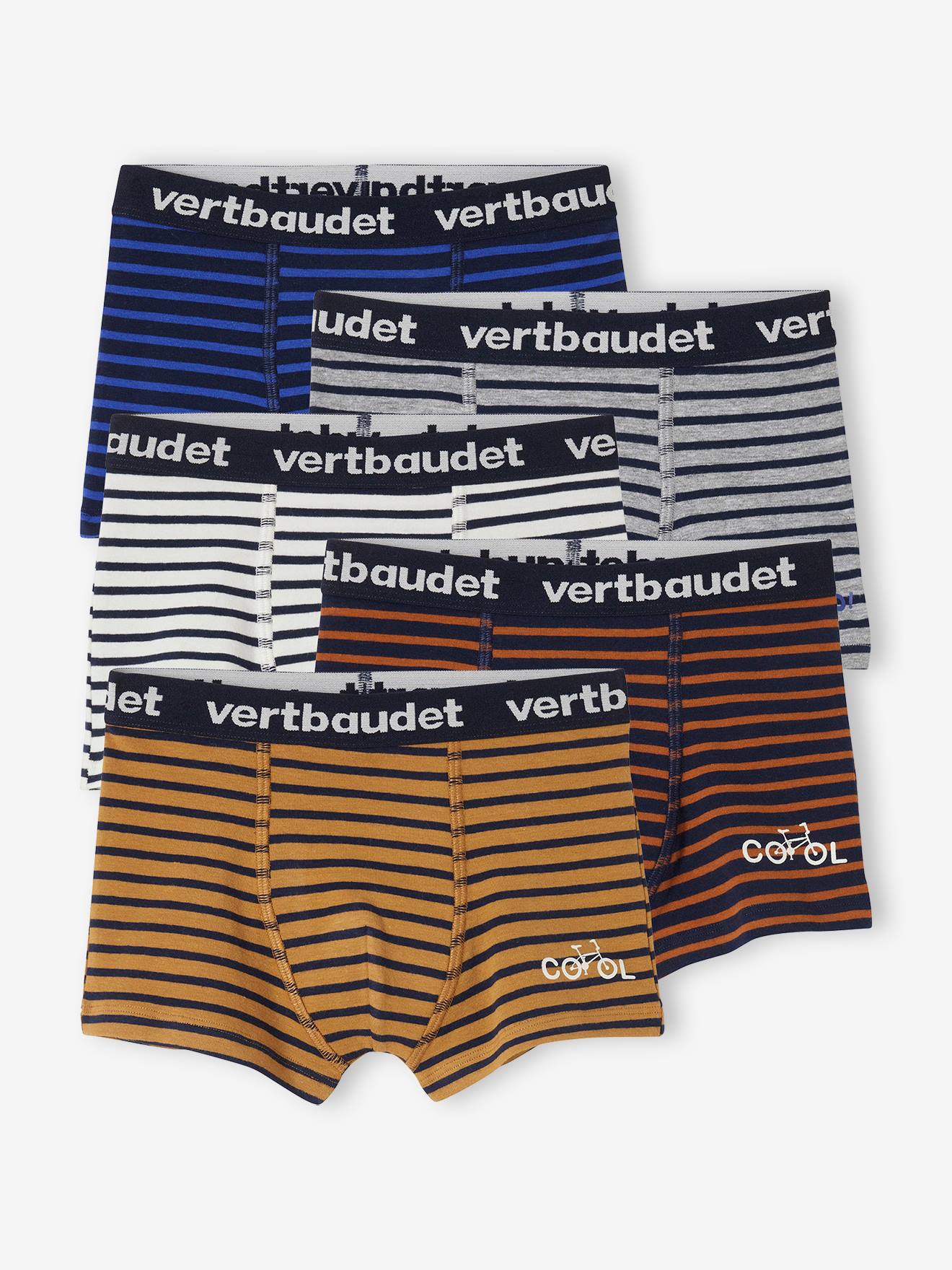 Set van 5 gestreepte jongensboxers ecru