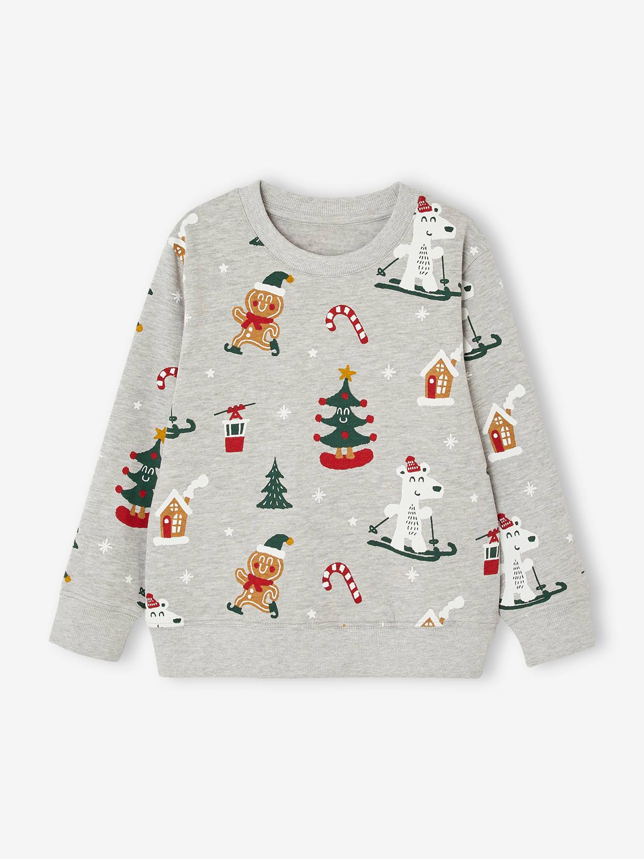 Kerstsweater voor jongens met leuke print gemêleerd grijs