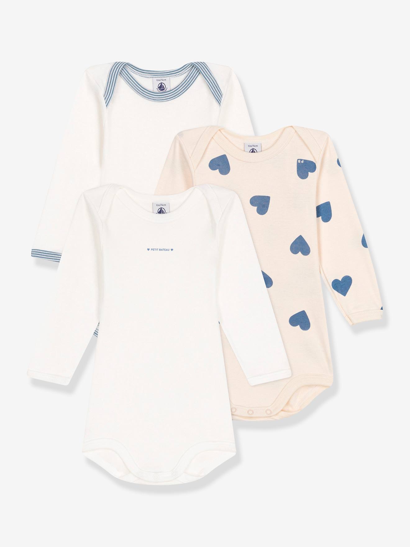 Set van 3 rompertjes Petit Bateau grijsblauw