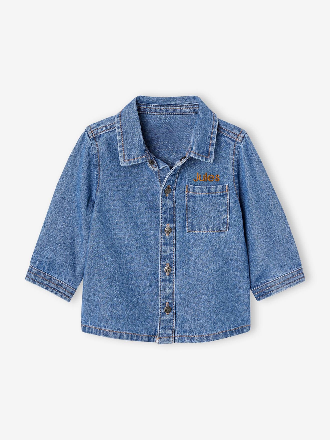 Personaliseerbaar denim blouse met drukknopen voor baby's