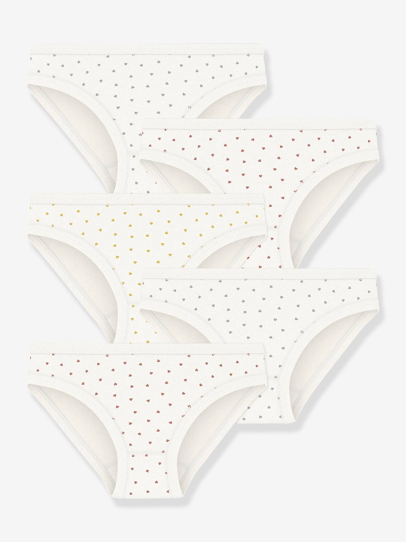 Set met 5 slipjes met kleine hartjes PETIT BATEAU wit, bedrukt afbeelding