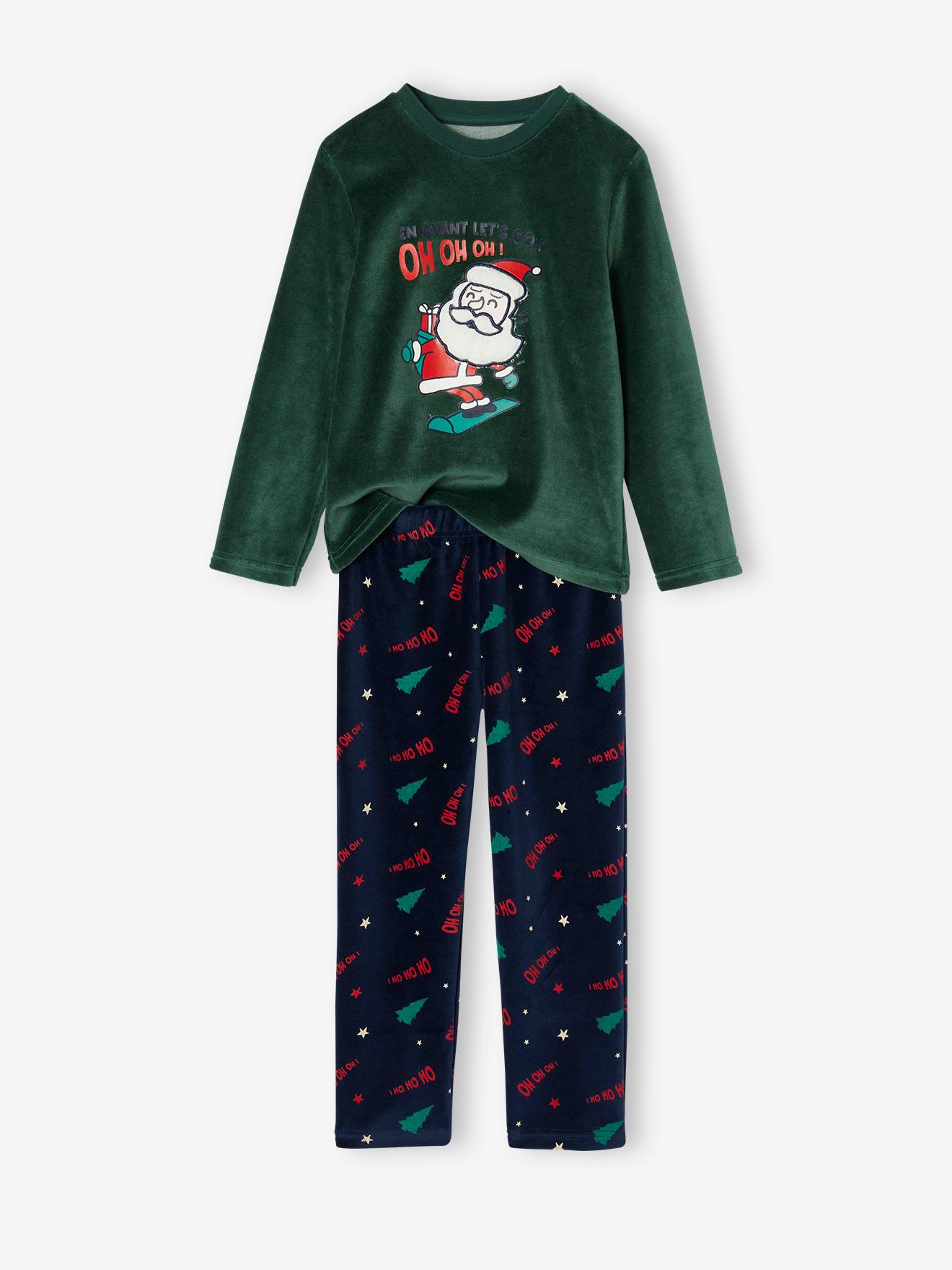 Fluwelen kerstpyjama voor jongens groen