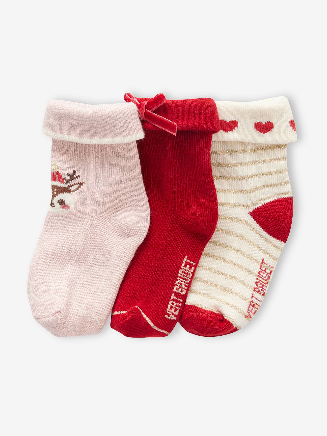 Set met 3 paar kerstsokken babymeisjes roze (poederkleur)