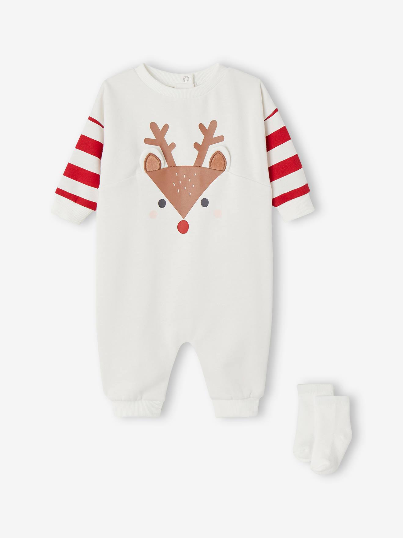 Kerstset pyjama rendier + sokken voor baby's ecru