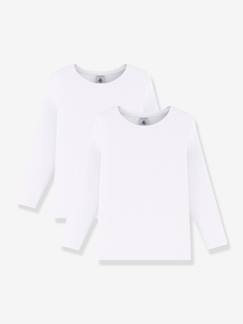 Jongens-T-shirt, poloshirt, souspull-Set van 2 witte T-shirts met lange mouwen - PETIT BATEAU