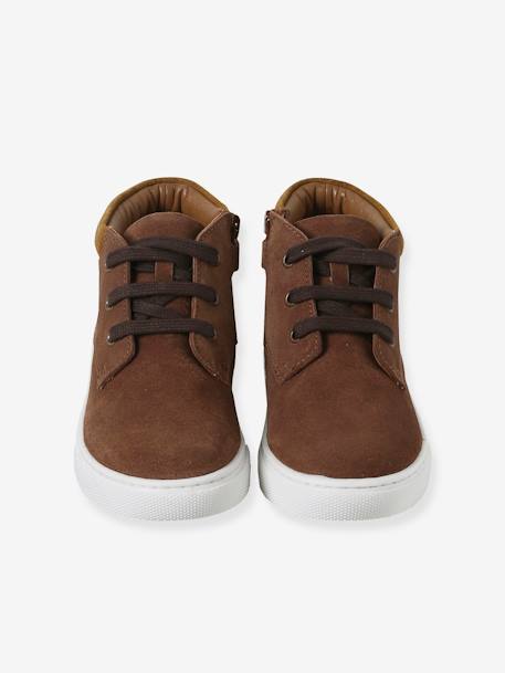 Hoge leren sneakers met veters voor jongens bruin+marineblauw - vertbaudet enfant 