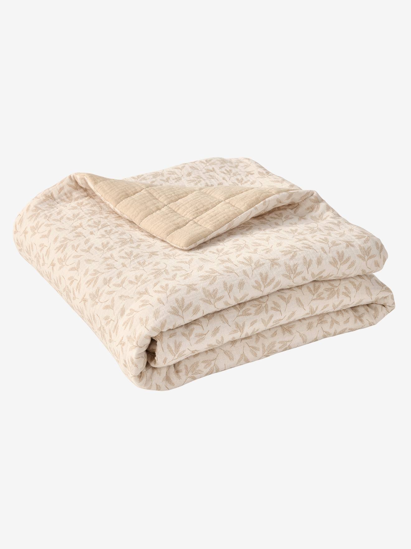 Deken / boxbodem van katoengaas HYGGE beige, bedrukt