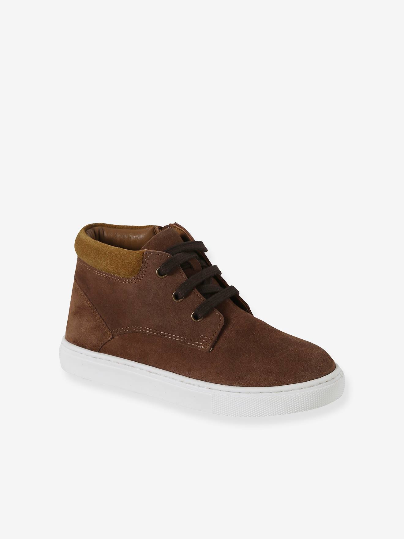 Hoge leren sneakers met veters voor jongens bruin