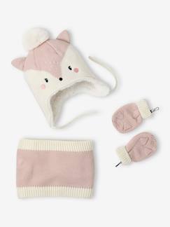 -Set voor babymeisjes met muts + snood + wanten "Chatounette"