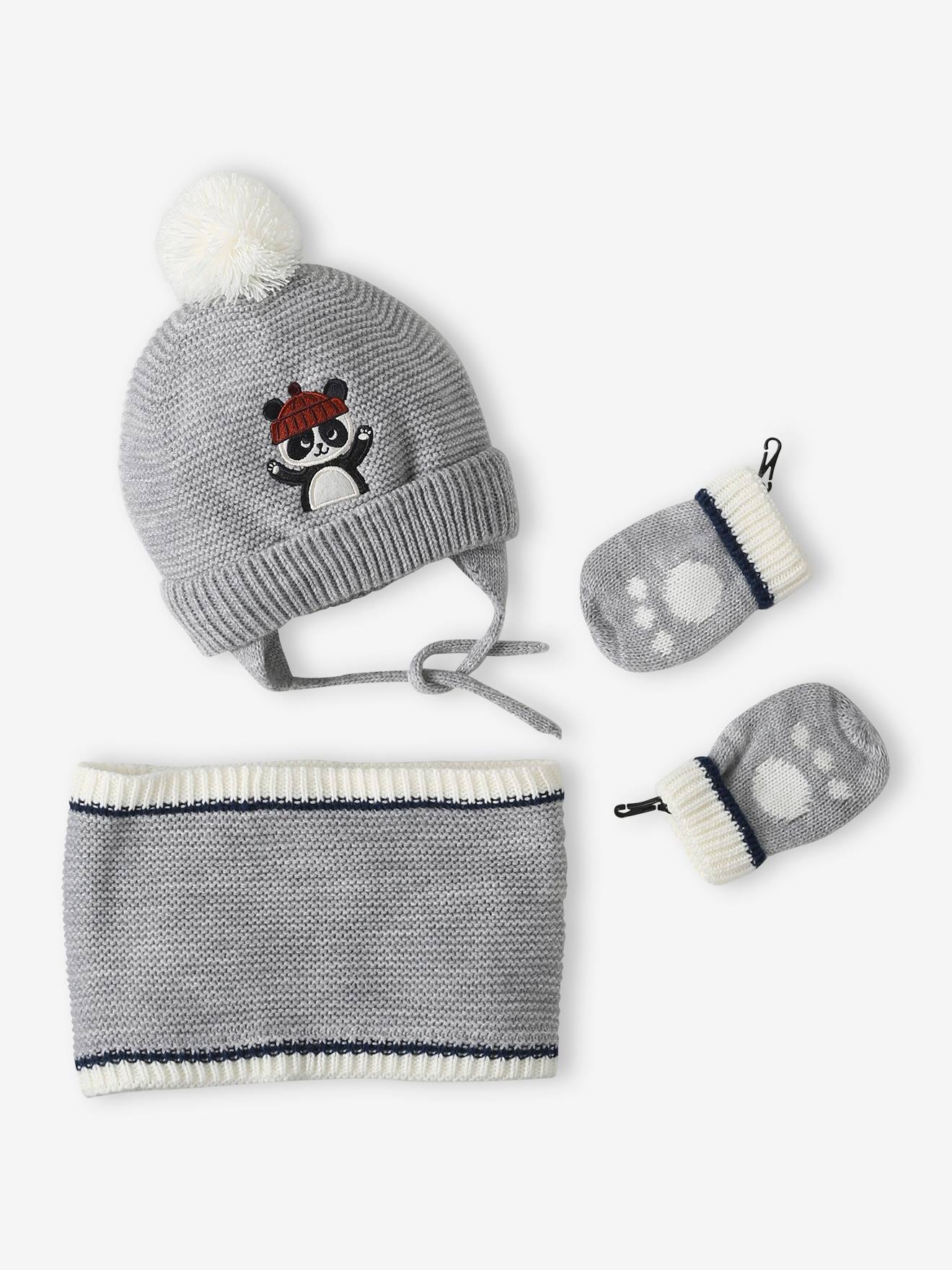 Set voor babyjongen met mutsje + snood + wanten