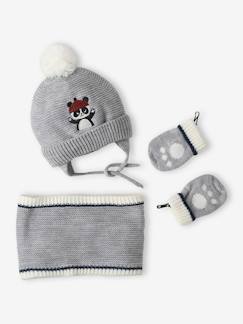 -Set voor babyjongen met mutsje + snood + wanten "panda"