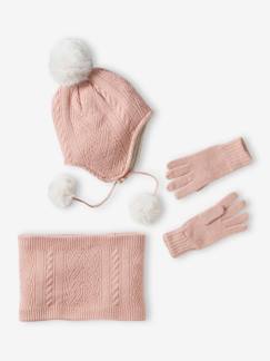 -Gebreide set met muts + snood + handschoenen