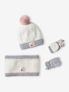 -Meisjesmuts + snood + wanten/handschoenen "Love" voor meisjes