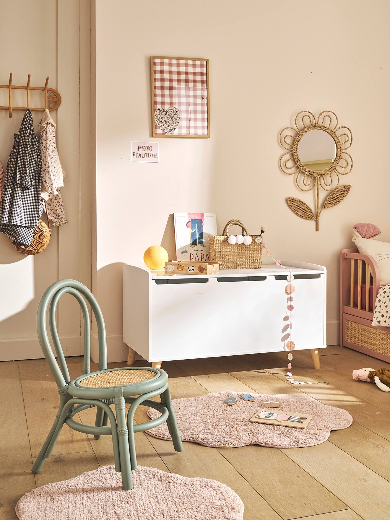 Kinder Stuhl aus Rattan POESIE, SitzhΓΆhe 30 cm groen