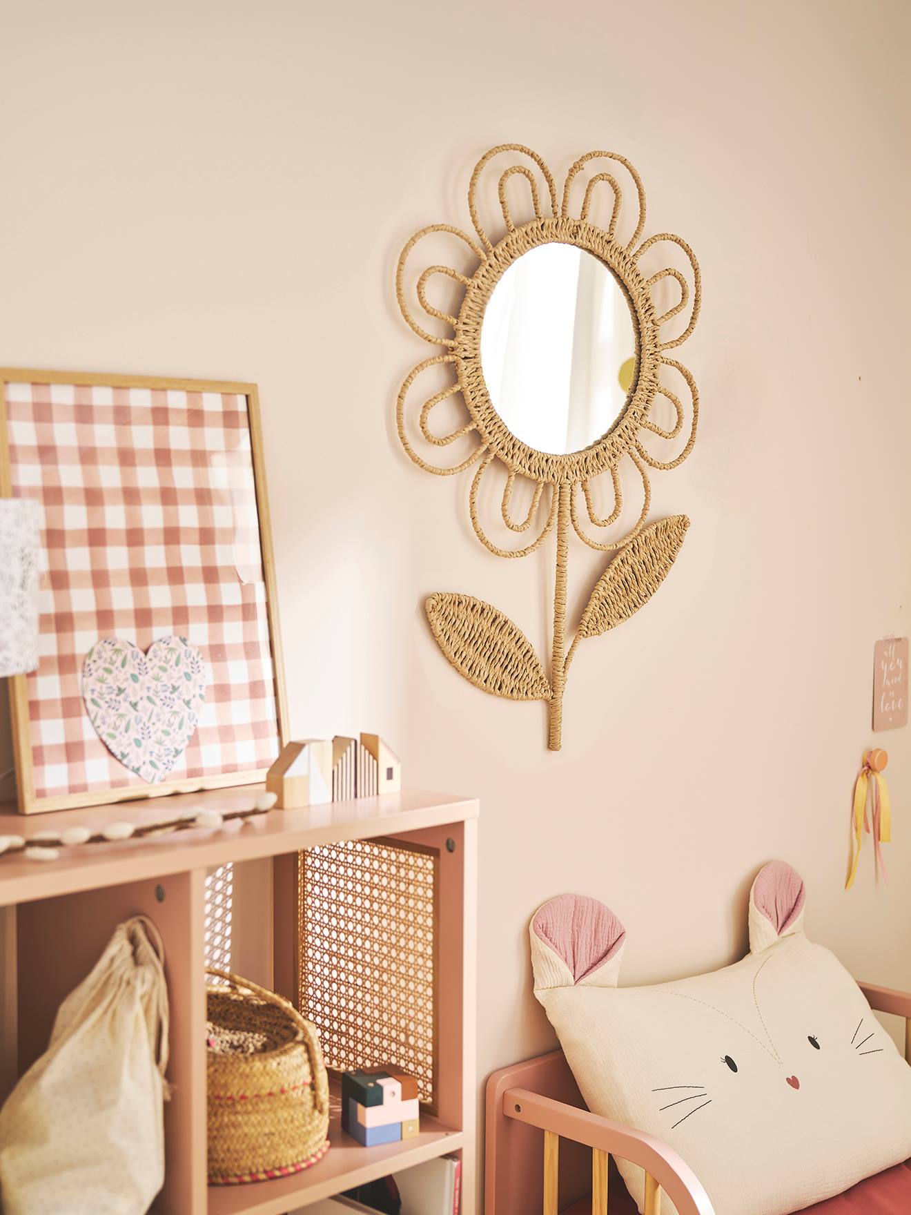 XL muurspiegel bloem beige