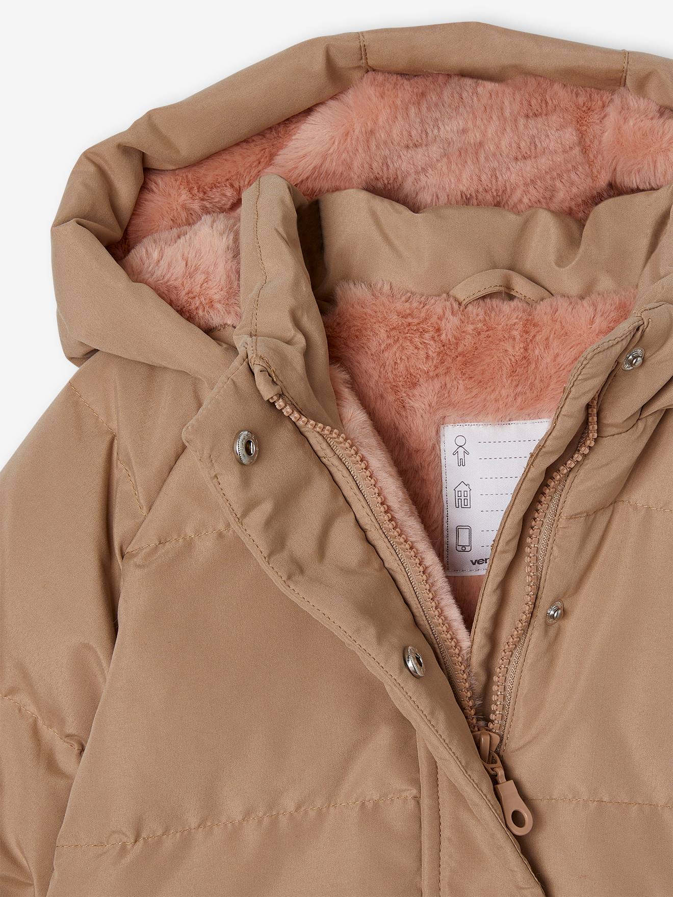 DAIHAN Winterjas voor meisjes, imitatiebont, warme jas met capuchon, warme parka met fluwelen verdikking, middellange overgangsjas, verdikte winterjas, roze, 160 cm