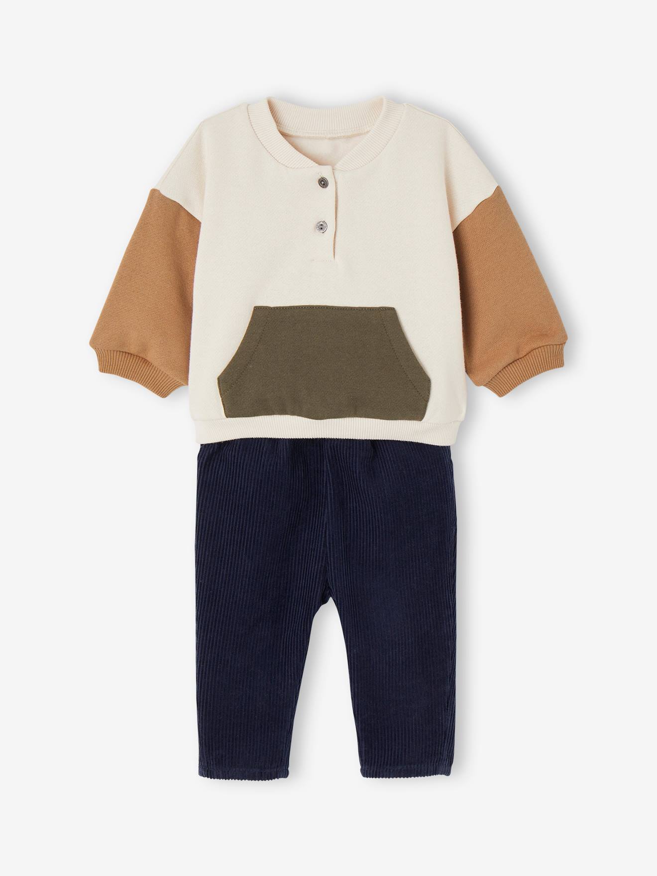 Babyset fleece sweater + fluwelen broek vanille