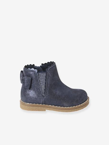 Elastische leren laarsjes voor meisjesbaby's CAMEL+marineblauw+zwart - vertbaudet enfant 