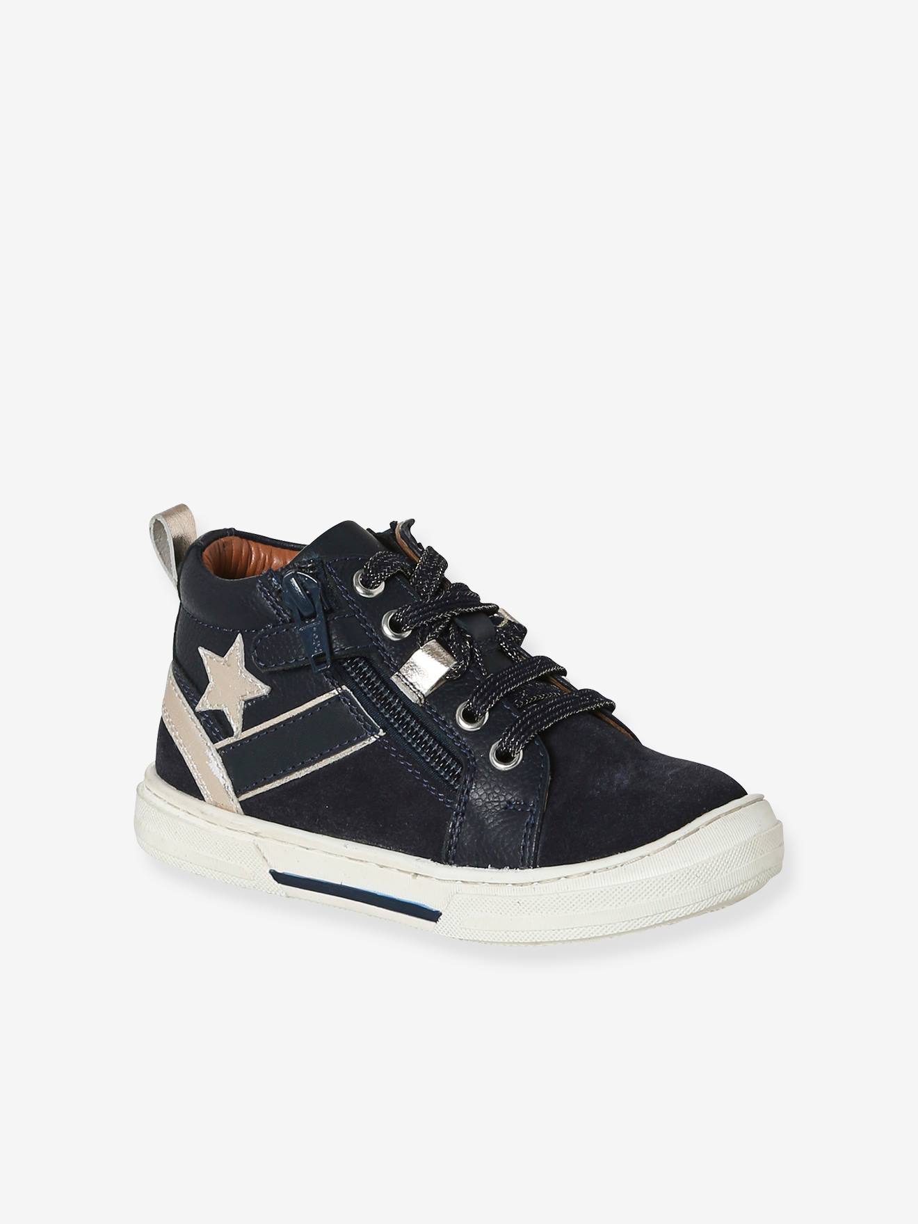 Hoge sneakers met veters en rits marineblauw